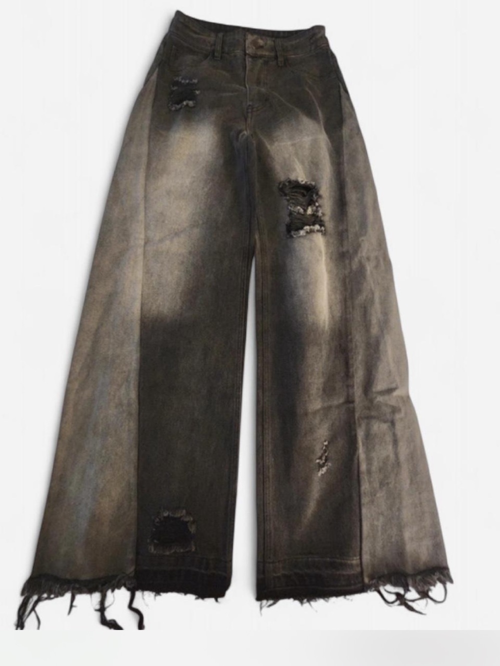 Distressed Wide-Leg Women’s Jeans - Washed Black